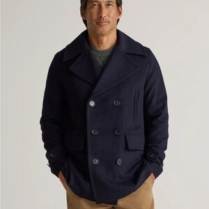 NWT Men’s Quince Black Double-Breasted Italian Wool Peacoat